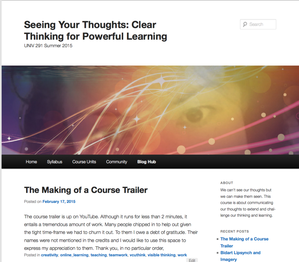 Header image for course website: Seeing Your Thoughts: Clear Thinking for Powerful Learning