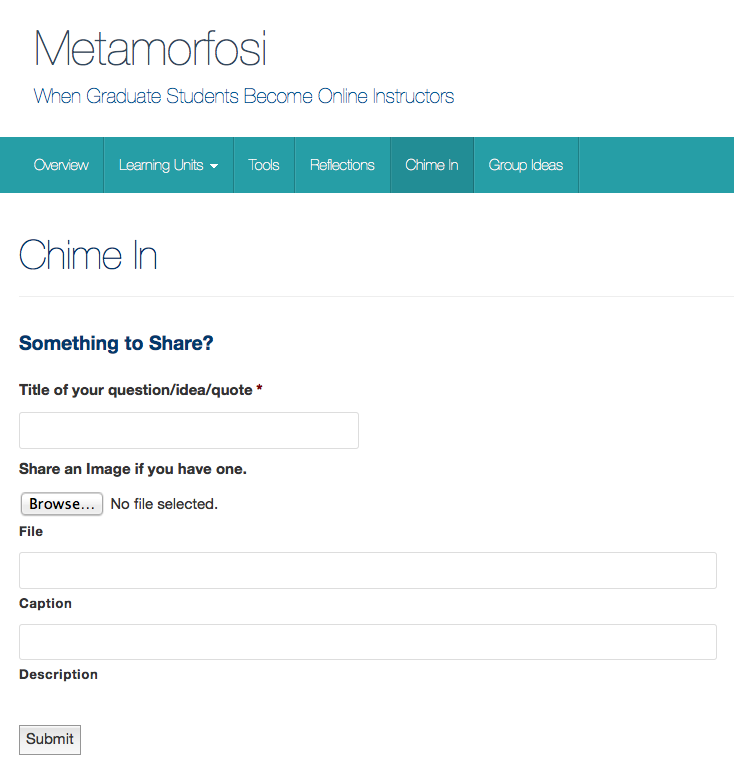 screenshot of Metamorphosis homepage, a site to help graduate students new to teaching