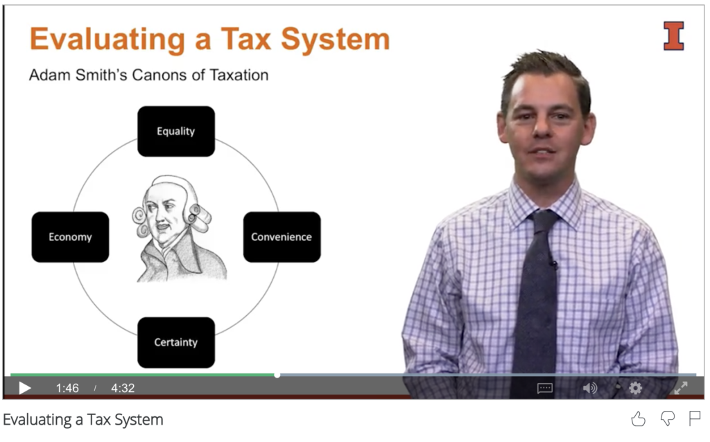 A professor teaching Adam Smith's Canons of Taxation