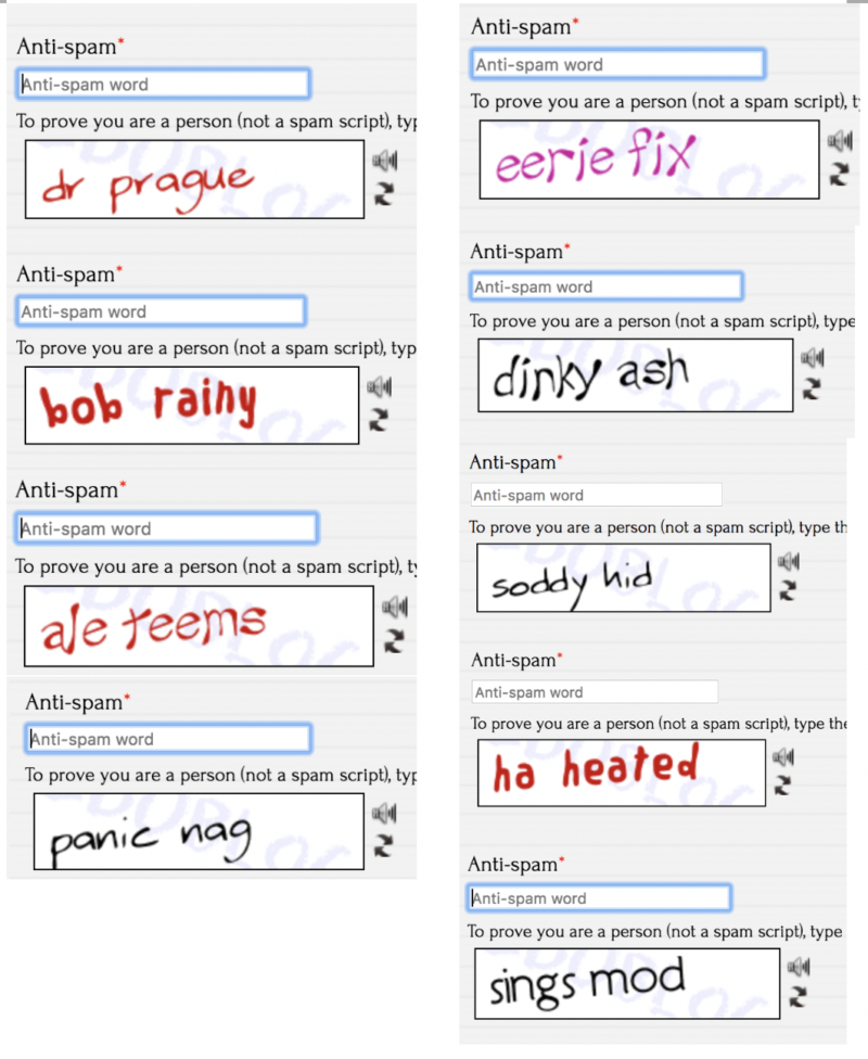 anti-spam phrases generated automatically: dr prague, bob rainy, eerie fix, ale teems, dinky ash etc. 