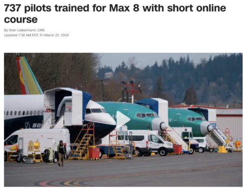 CNN news headline: 737 pilots trained for Max 8 with short online course