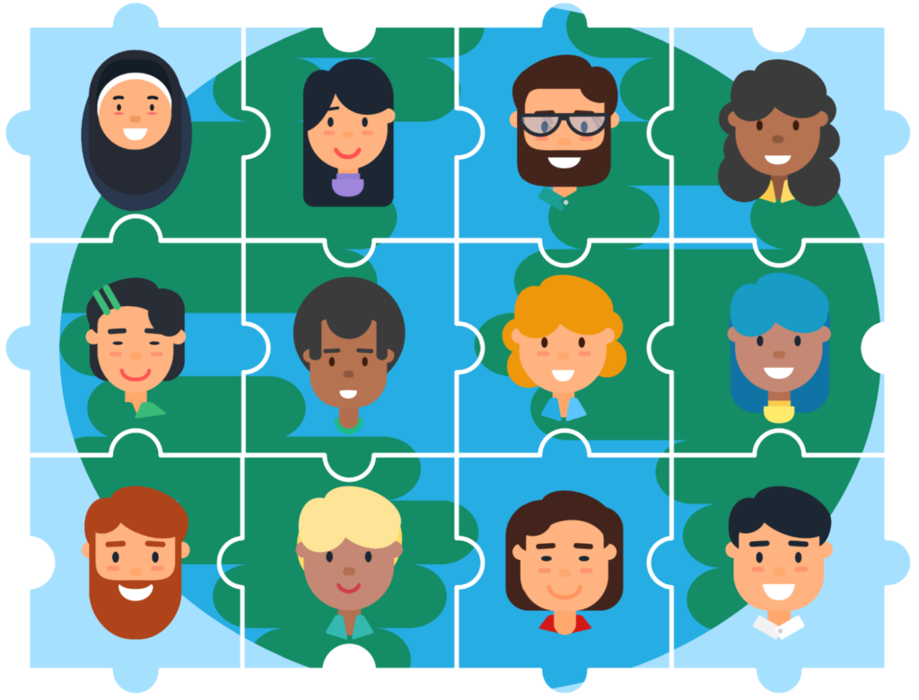 Jigsaw puzzle with diverse members of a community
