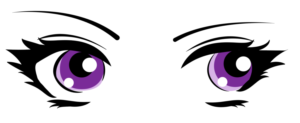 A pair of purplish anime eyes with eyebrows