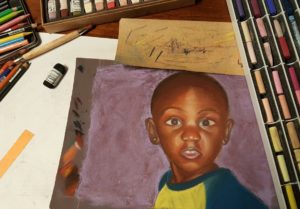 Pastel drawing of black child
