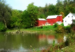 Red cottage in the countryside