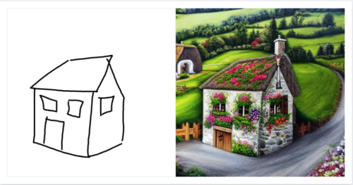 AI generated image of country cottage, third attempt