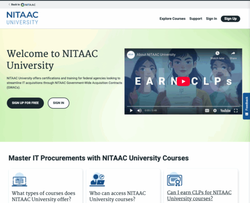 NITAAC University homepage thumbnail showing online training course
