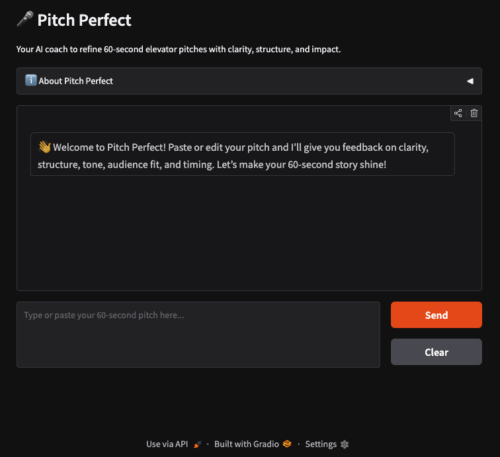 Pitch Perfect AI Coach user interface