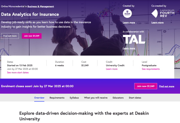 Data Analytics course by Deakin University in collaboration with FourthRev